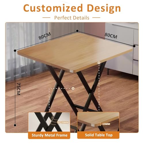 Image of Multi-Purpose Portable & Foldable Wooden Dining Table | Bed Room | Made with Engineered Plywood top and Powder Coated Finish for Home & Office(Yellow)(L*80xB*80xH*75)cm -Pre Assembled