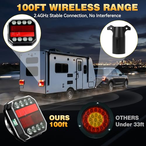 Image of Magnetic Wireless Trailer Lights, Rechargeable LED Tow Lights Kit