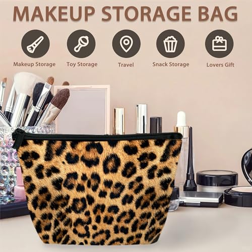 Makeup Bag Brown Leopard Print Cosmetic Bags for Women Mini Portable Animal Prints Travel Toiletry Bag Organizer Make up Brushes Aesthetic Accessories Waterproof Storage Bags2