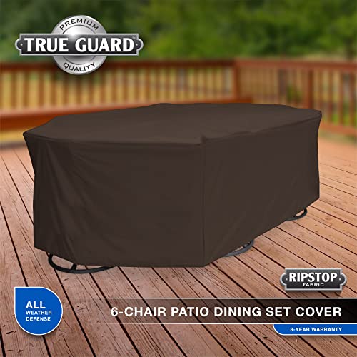 True Guard Patio Furniture Covers Waterproof Heavy Duty - Fits 6-Chair Dining Sets, Rectangle/Oval Table, Octagon Design, 600D Rip-Stop, Fade/Stain/Uv Resistant For Outdoor Patio Furniture, Dark Brown #TOP2