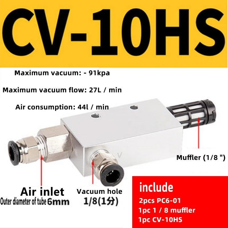 NURII Vacuum Generator, CV ZV-10hs Pneumatic Large Suction, 15hs Industrial Negative Pressure Sucker, CV-10hs Cv-15hs Cv-20hs Cv-25hs(CV-10HS)