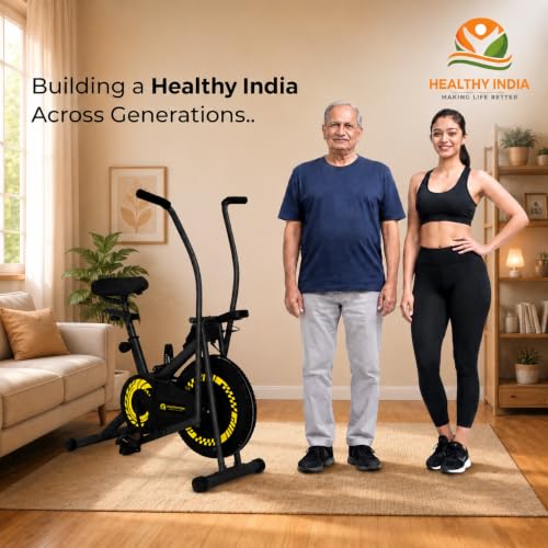 Image of Exercise Bike with Moving Handle and Backrest for Home Cardio Workout Dual Action Stationary Bike Yellow and Black