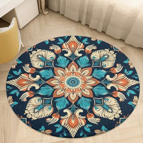 Tapis rond vintage lavable mandala de 90 cm doux