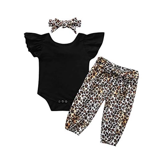 K-Youth Ropa Bebe Niña Conjunto Body Bebe Manga Larga Monos Bebé Reborn Mameluco Ceremonia Ropa Bebe Recien Nacido Niño Invierno Tops + Pantalones de Leopardo + Diademas Bebe Niña (Negro, 0-6 Meses)