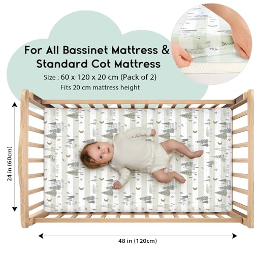 Yoofoss Cot Sheets 120 x 60 cm fitted Ultra Soft and Breathable Cot Bed Sheets Cozy Cot Fitted Sheets 2 Pack Grey Forest - Image 2