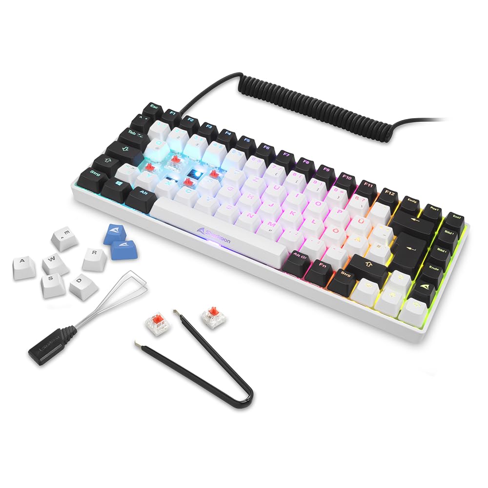 Sharkoon Skiller SGK50 S3 Weiß, RGB Gaming Keyboard, Gateron Red, 75% Layout