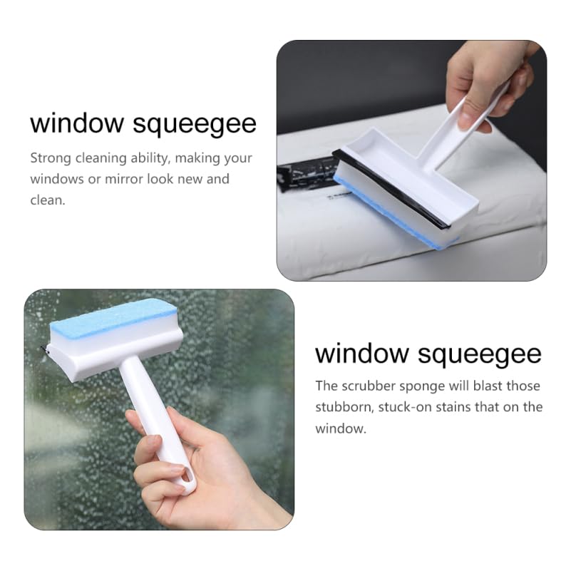 Image of Baluue Double-Sided Window Cleaner 2-in-1 Squeegee and Scrubber Sponge for Car Windshield Mirrors and Shower Tiles 7.28 Inch Handheld Glass Cleaning Brush