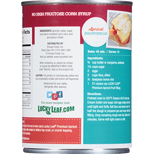 Lucky Leaf Premium Apricot Fruit Filling For Pies & Desserts - Gluten Free, Low Sodium, Kosher, Fat Free, No Cholesterol, No High Fructuse Corn Syrup, Made From Fresh Fruit. (21Oz X 8) #TOP1