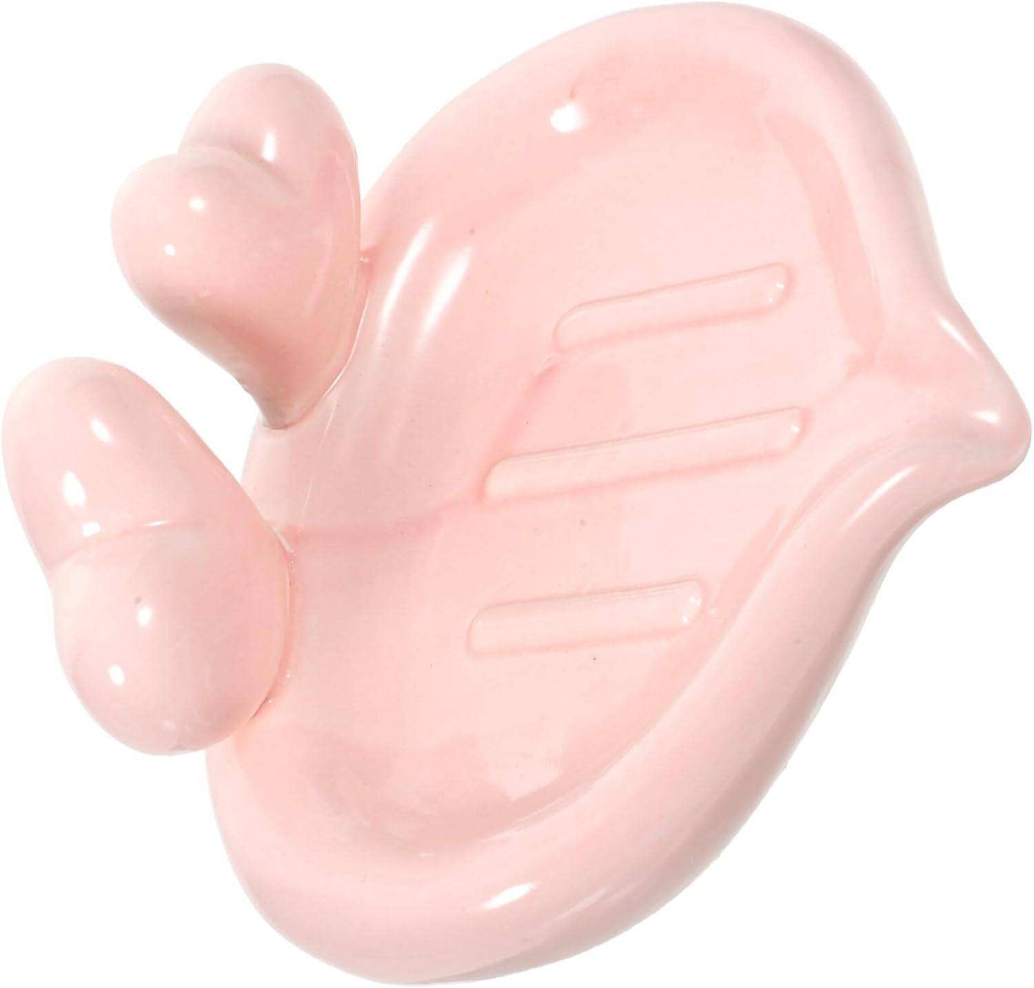 OUNONA Ceramic Soap Dish Heart-Shaped Soap Holder Small Pink for Bathroom Countertop