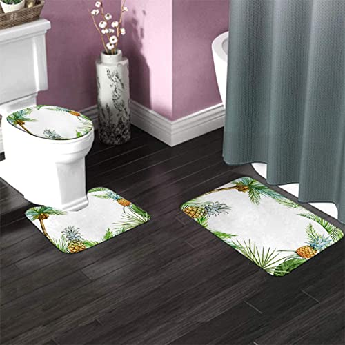 Badezimmerteppich-Set, 3-teilig, Tropische Aquarell-Palmenkiefer, waschbare Badeteppiche, rutschfest, mit Rückenpolster, Konturteppich und Toilettendeckelbezug – Bild 4