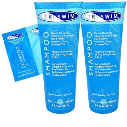 TRISWIM Chlorine Removal Shampoo 8.5 Fl Oz | Gently Removes Chlorine, Salt Water, and Hard Water Buildup | Relieves Dry and Itchy Scalp | Enriched with Organic Aloe Vera and Botanicals | Pack of 2