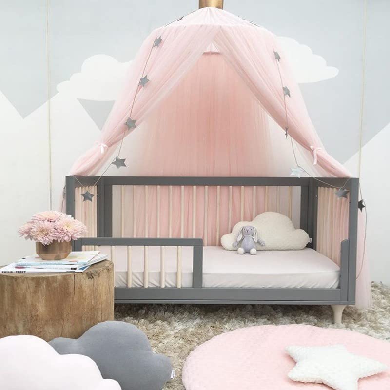 Image of Pinkrin Bed Canopy for Girls, Canopy for Girls Room with Stars Decor, Dreamy Crib Canopy for Girls-Soft, Flowy & Easy to Install-Princess Canopy for Girls Bed, Reading Nook, Crib, Pink