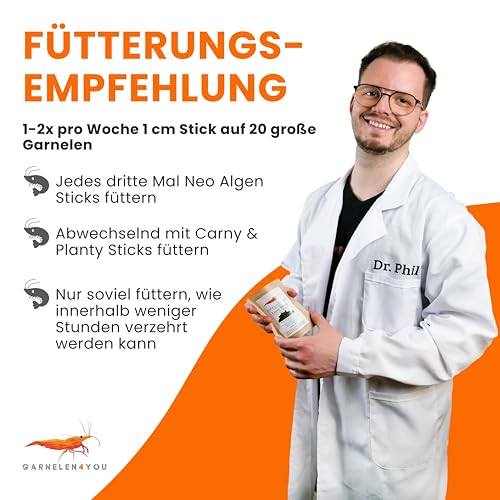 GARNELEN4YOU® Neo Algen Sticks – Wachstums- & Fortpflanzungs-Booster für Neocaridina Garnelen – Premium Garnelenfutter – nachhaltige Verpackung – Made in Germany – 30 g