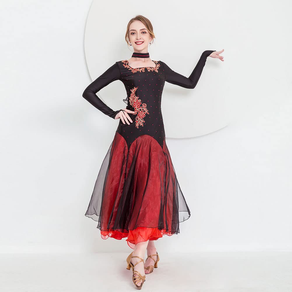 ROYAL SMEELA Vestito Sala Nero Abiti Ballo Sociale Vestito Danza Valzer Tango Vestito da Tango Donne Vestito da Sala Vestiti Ballo Moderno Vestito Valzer Foxtrot Vestiti da Ballo Standard Nazionale