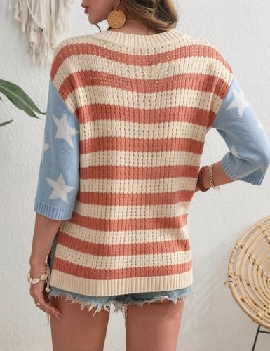 Image of Rapbin Women's Crochet V Neck Beach Cover Up 3 /4 Sleeve Hollow Out Knitted Pullover Sweater
