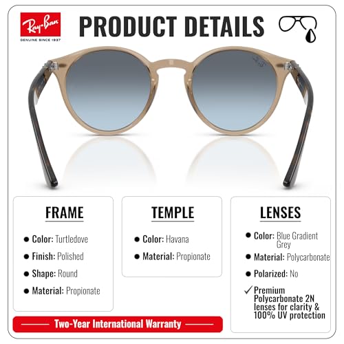 Image of Ray-Ban RB2180 Round Shaped Sunglasses for Men & Women with Official RAYBAN Eyewear Kit