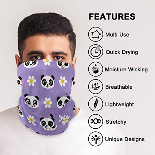 Staytop Panda Face Mask Cute Panda Flower Purple Bandana Dust Wind Sun Protection Balaclava Men Women Seamless Neck Gaiter For Outdoor Sports Motorcycle … #TOP4