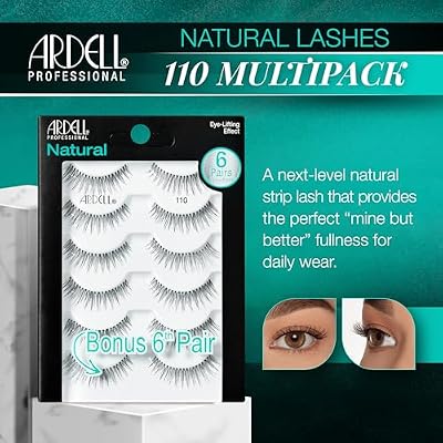 Ardell False Eyelashes, Natural Lashes 110 - Lightweight Reusable Strip, Eye-Lifting Effect, 5 Pairs + Bonus Pair