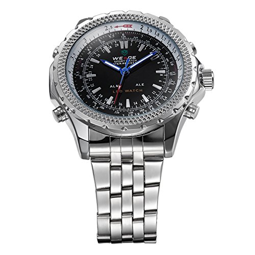 Image of Weide Big & Bold Dial Design,Original Japan Module PC21S Movement & LED Digital Movement Steel Band Analog Digital Watch 904-1C