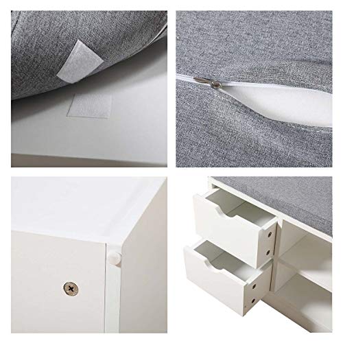 TITISKIN Shoe Storage Bench with Gray Cushion Wooden Shoe Rack Bench with 2 Shoe Rack 2 Drawer and Storage Bags Hallway Ottoman Shoe Cabinet Bench Seat for Entryway Bedroom Living Room, White - Thumbnail 3
