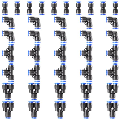 Tailonz Pneumatic PU40 1/4 Inch Od Push To Connect Fittings Pneumatic Fittings Kit 10 Spliters+10 Elbows+10 Tee+10 Straight thumb #7