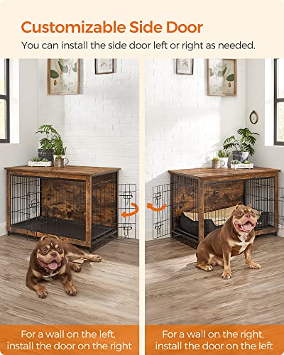 Feandrea Dog Crate Furniture, Side End Table, Modern Kennel For Dogs Indoor Up To 70 Lb, Heavy-Duty Dog Cage With Multi-Purpose Removable Tray, Double-Door Dog House, Rustic Brown Upfc003X01 #TOP3