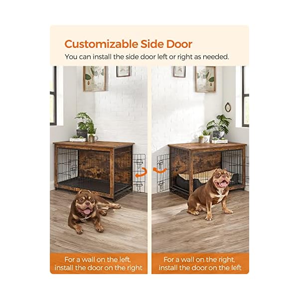 FEANDREA Wooden Dog Crate Furniture,38.6″ L Pet Crate Side End Table, Dog Cage with Removable Tray UPFC003X01 FEANDREA Wooden Dog Crate Furniture,38.6″ L Pet Crate Side End Table, Dog Cage with Removable Tray UPFC003X01