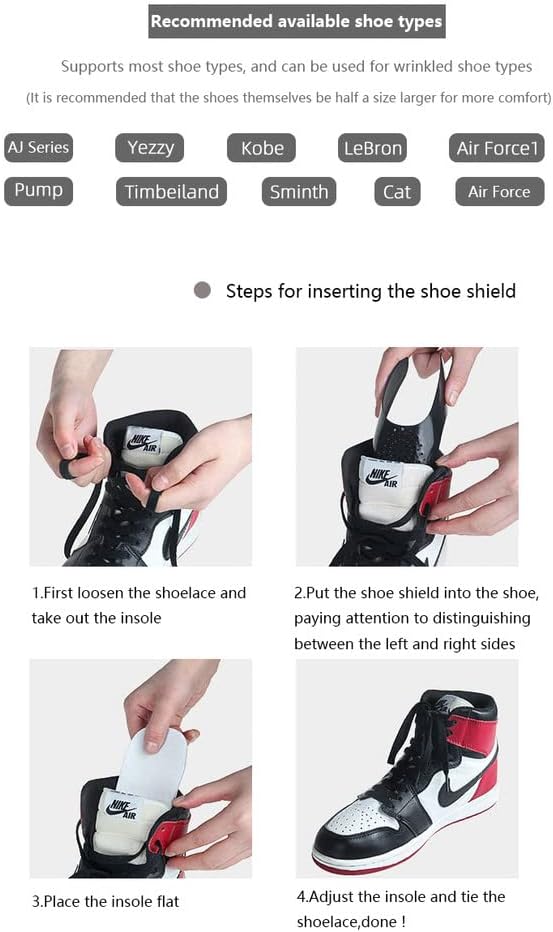Miniatura 8 de Protector de arrugas para zapatos, 2 pares de protectores antiarrugas para evitar arrugas en los tenis (2 negro2 blanco)