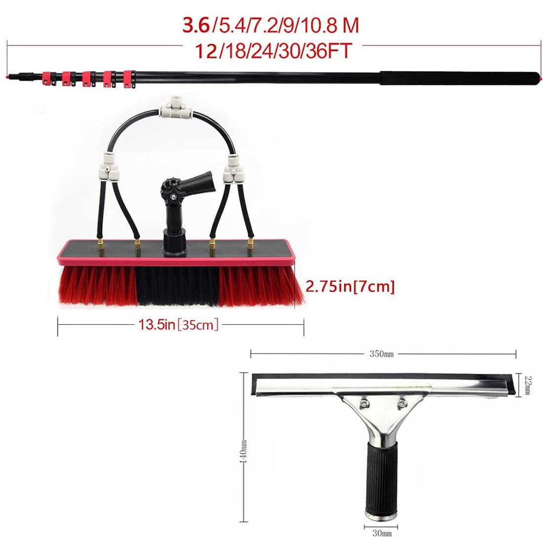 Kit de Limpieza de Paneles Solares, 3.6M-10.8M Pértiga Telescópica para Limpieza de Cristales, Cepillo De Agua Multipropósito, Limpiador Extensible, Fotovoltaico, Raspador,20FT/6M