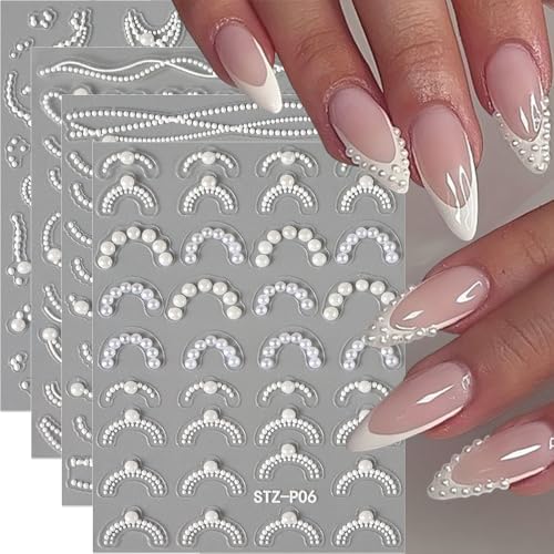 Relief White Pearls French Tip Nail Stickers - Vintage Pearl