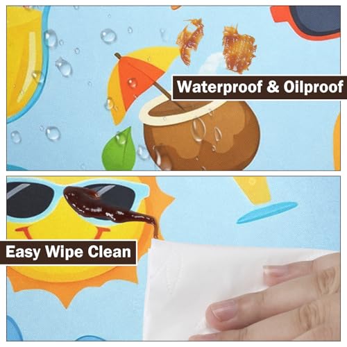 Czeservior Summer Round Fitted Tablecloth with Elastic Edge,Waterproof Wipeable Reusable Blue Cute Hawaiian Coastal Beach Table Cover for 40-44" Stretch Table Cloth for Dinner Indoor Outdoor Party by Czeservior - Used condition - Image 4