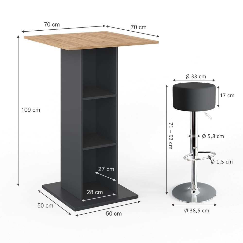 Vicco Set de Table de Bar Rodeo, Anthracite, 70x70cm