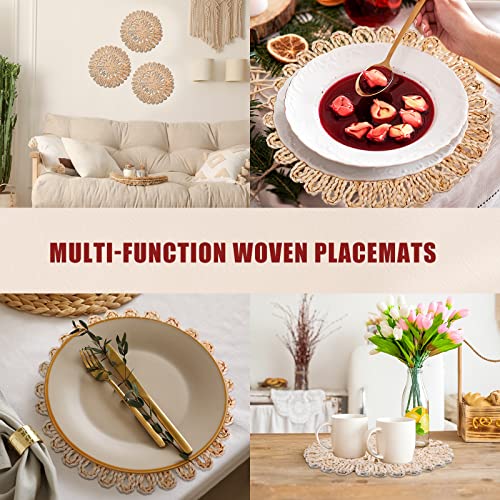 Round Placemats Set Of 8 Woven Round Placemats For Dining Table 11.8 Inch Boho Placemats Natural Braided Table Mats Corn Husk Place Mats Wicker Charger Plates For Dinner Holiday Wedding, Beige #TOP3