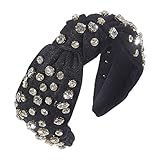 Women Rhinestone Headband Adult Wide Side Solid Color Hairband Center Knot Turban Casual Hair Accessories Wholesale (Black)