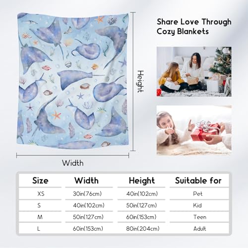 Stingray Blanket for Kids, Cute Soft Gifts for Ocean Lovers, Cozy Flannel Throw for Couch Sofa, 30"x40"