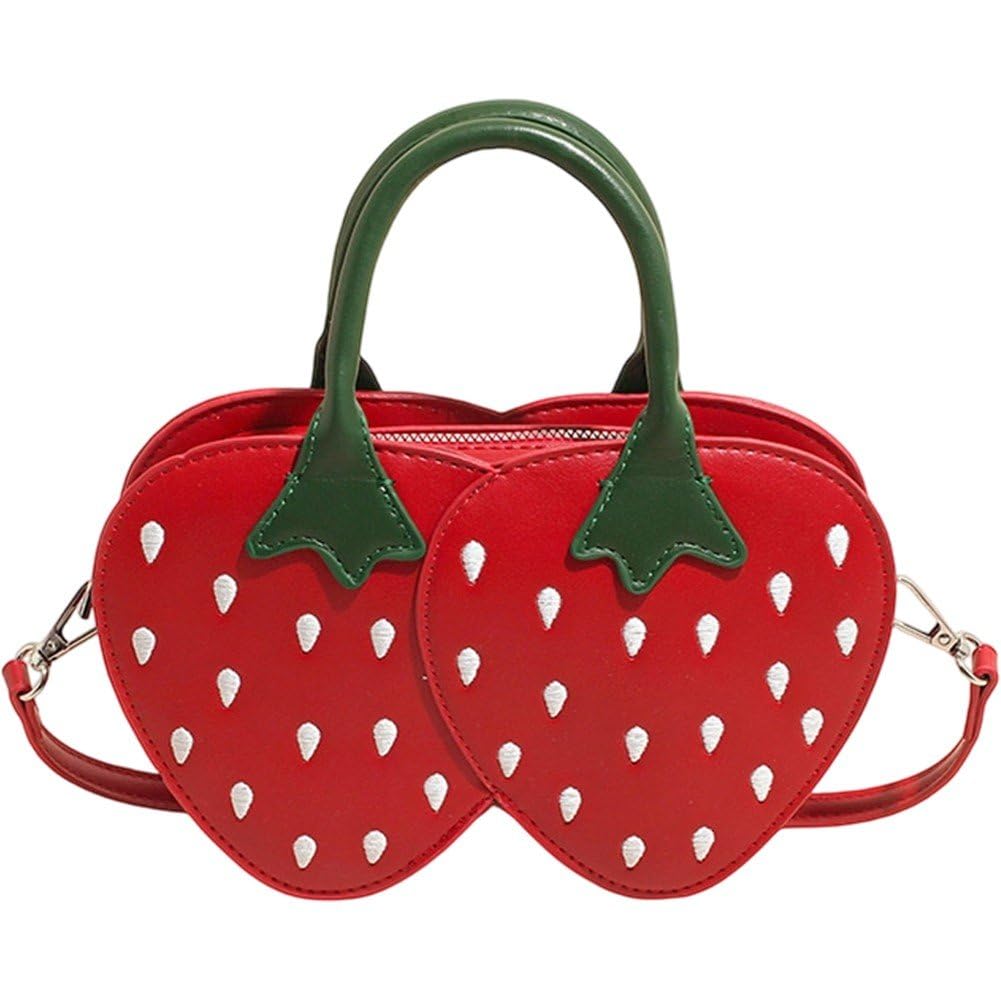 Sslvya Strawberry Shaped Handbag Purse Novelty Fruit Shape Crossbody Bag Cartoon Shoulder Bag for Women