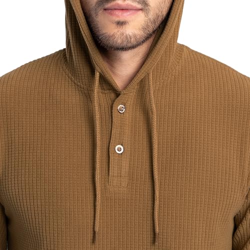 Wrangler Men's Fleece Pullover Henley Hoodie Sweatshirt, Brown, Large - image 2