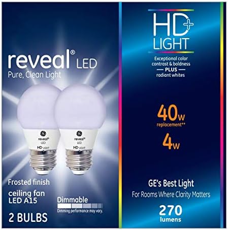 GE Reveal HD+ LED 전구, 40와트, A15 천장 팬 전구 (2팩) — 사진 2