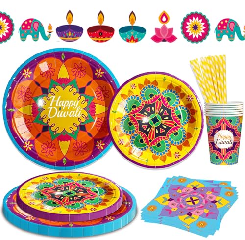 Vaisselle Jetable Diwali - Lot 74 Pièces Déco Table Repas Indien - 2