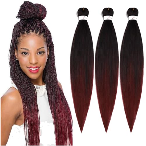 BALINGHAIR Pre-Stretched Braiding Hair Extensions Ombre Black to Burgundy Red 26 Inch Braiding Hair for Crochet Braids(1B/900#-3Pcs)