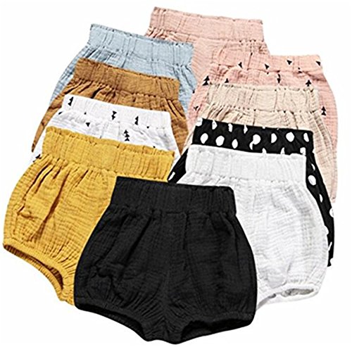 Image of 3 Pack of Little Baby Girls Boys Cotton Linen Blend Cute Bloomer Shorts