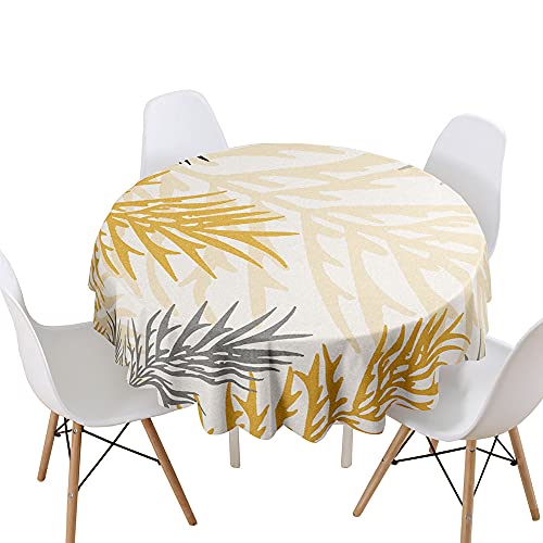 Highdi Impermeable Mantel de Redondo, Antimanchas Lavable Manteles Moderno Decoración para Salón, Cocina, Comedor, Mesa, Interior y Exterior (Hoja de Coral,Diámetro 180cm)