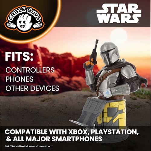 Cableguys Mandalorian Bounty Hunter uchwyt na kontroler i stojak na telefon – akcesoria do konfiguracji gier na biurko i pokój gier, stojak kompatybilny z Xbox, PlayStation i większością standardowych