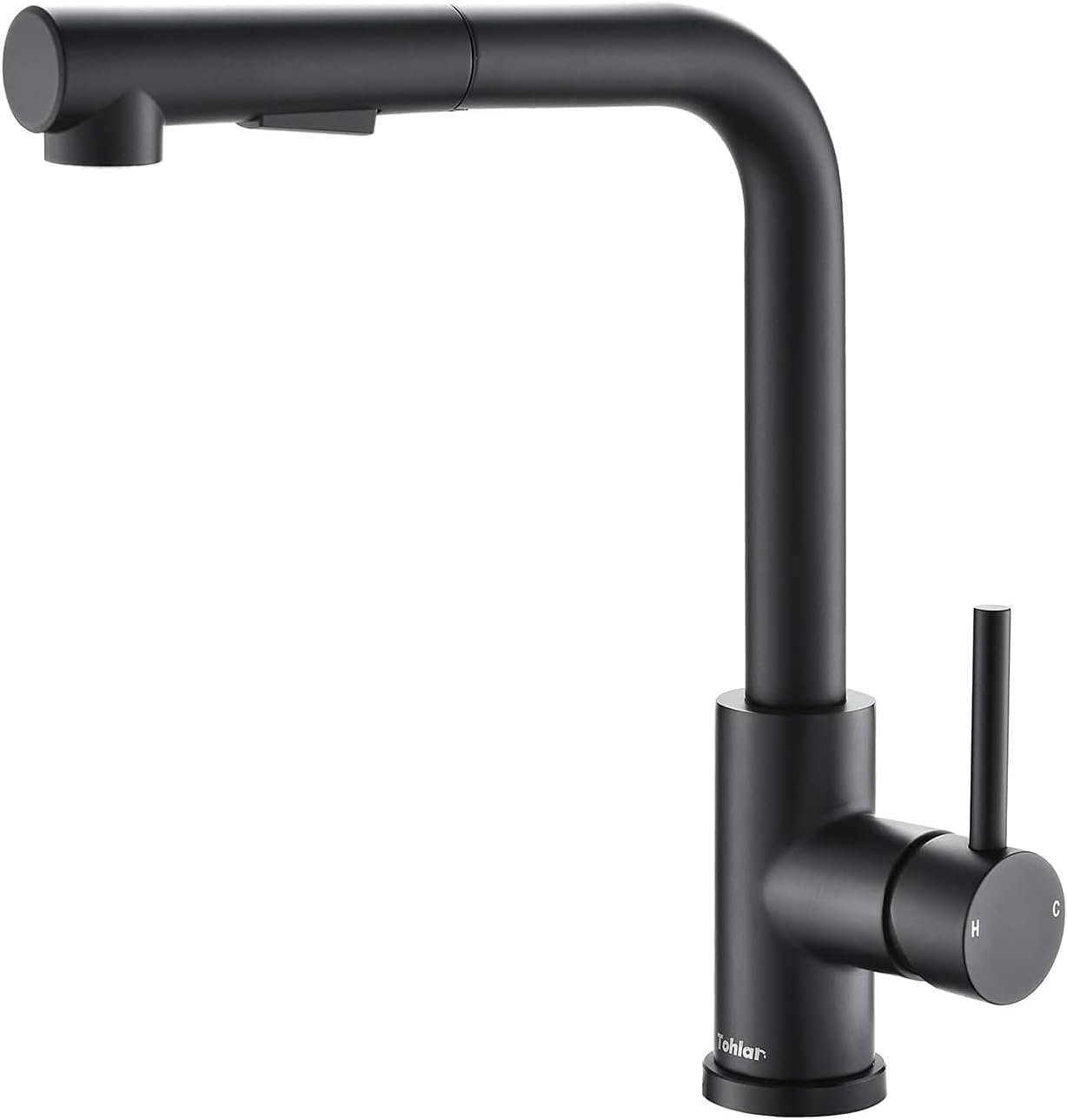 Black Kitchen Tap with Pull Out Spray, Kitchen Mixer Tap | L-Shape Kitchen Tap, 360° Swivel Spout, 2 Modes Spray, 304 Stainless Steel & Ceramic Cartridge