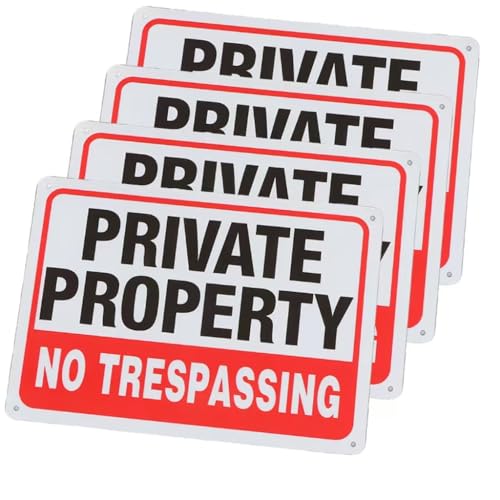 Large No Trespassing Signs Private Property Metal 10x14 Inch Rust Free Aluminum,UV Ink Printing,Durable，Outdoor waterproof (4-Pack)