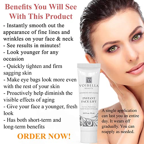 VOIBELLA BEAUTY Instant Face Lift Cream - Best Eye, Neck, Face Tightening, Lifting & Firming Serum To Smooth Appearance, Hide Loose Sagging Skin, Puffiness, Fine Lines & Wrinkles Within Mins (Peptides & Stem Cells)