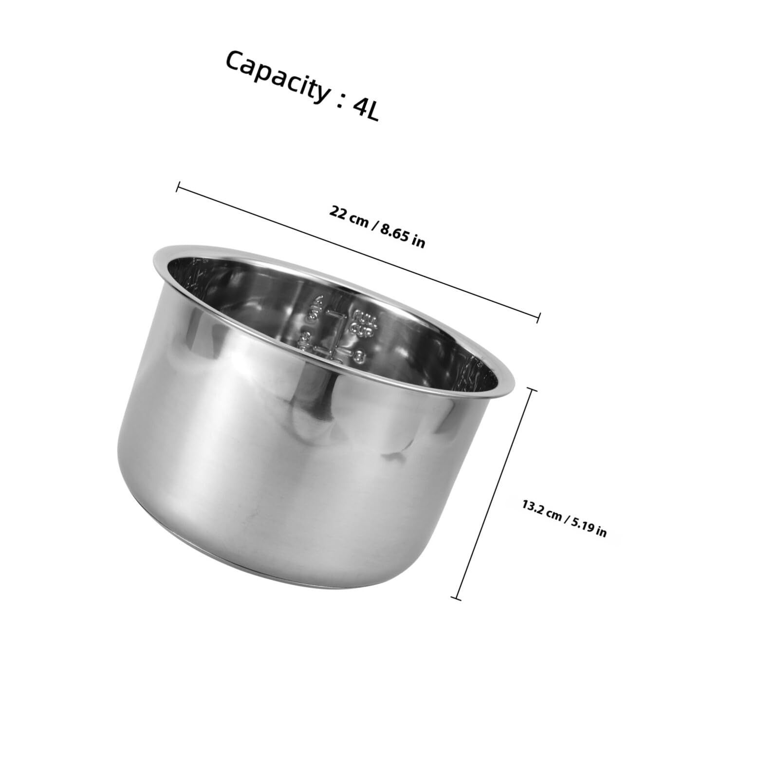 Pentola Interna per Cuociriso in Acciaio Inox Spesso 4L Rivestimento Antiaderente Multiuso Portatile Scala Graduata Sostituzione per Fornelli Elettrici e Cucina