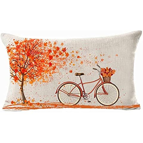Summerr Watercolor Autumn Full Maple Leaves Bycicle Throw Pillow Cover Cushion Case Cotton Linen Home Office Decoration Rectangle 12 X 20 Inch Cover