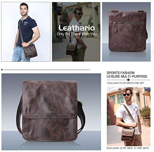 Leathario Genuine Leather Mens Shoulder Bags, Small Messenger Bags for Men, Distressed Frosted Vintage Flap Over Satchel Side Bags Working Shopping School Daily Use
