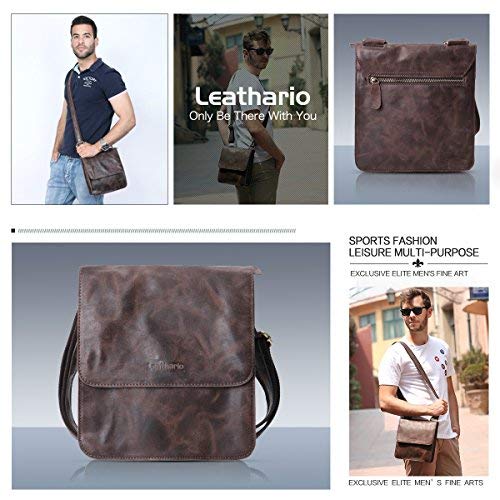Leathario Men's Crossbody Bag Leather Shoulder Bag For Men Messenger Retro Pad Bag Satchel Sling Travel Work #TOP6